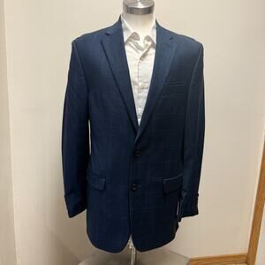 Lauren Ralph Lauren Blue Windowpane Plaid Wool Blazer Sport Coat Men 40L Wool